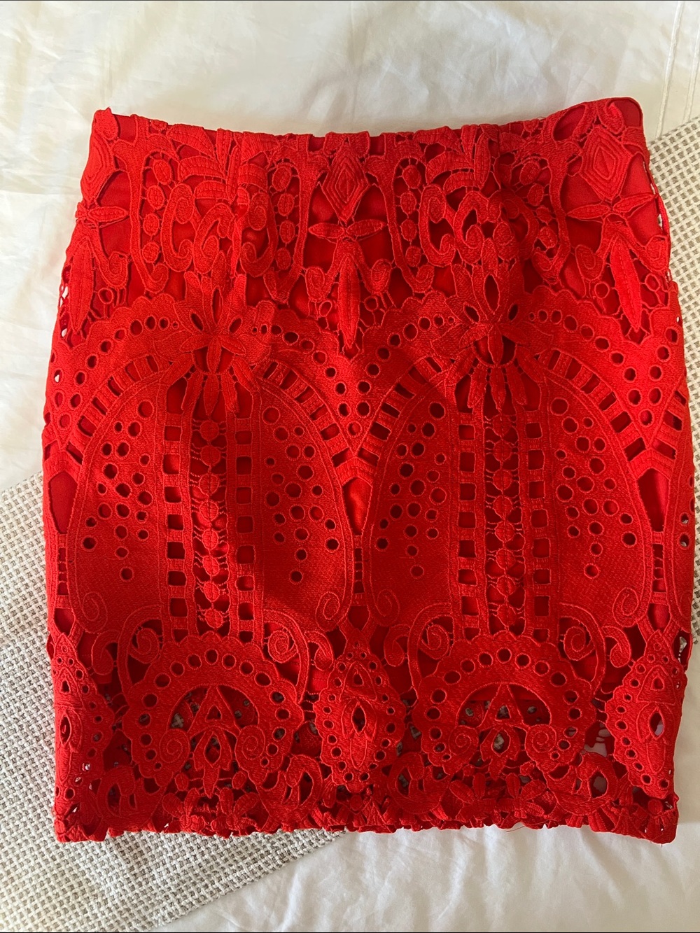 Orange Lace Pencil Skirt - Women's Elegant Crochet Design